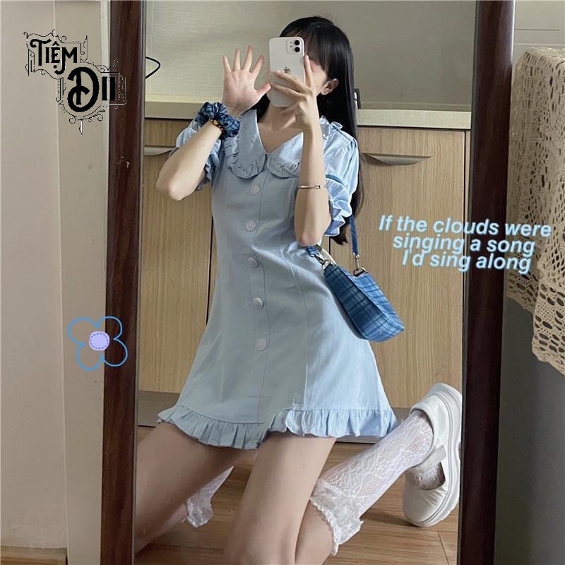 Váy Sơ Mi Xanh Thấm Hút Váy Nữ Cổ Bèo Dáng Liền Cực Tôn Dáng