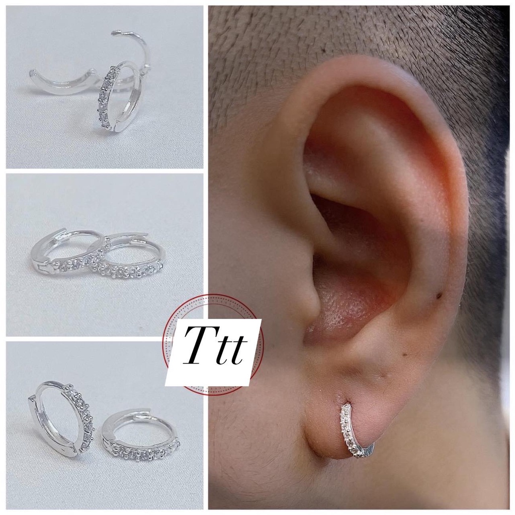 Bông tai tròn bạc ta 1 hàng đá