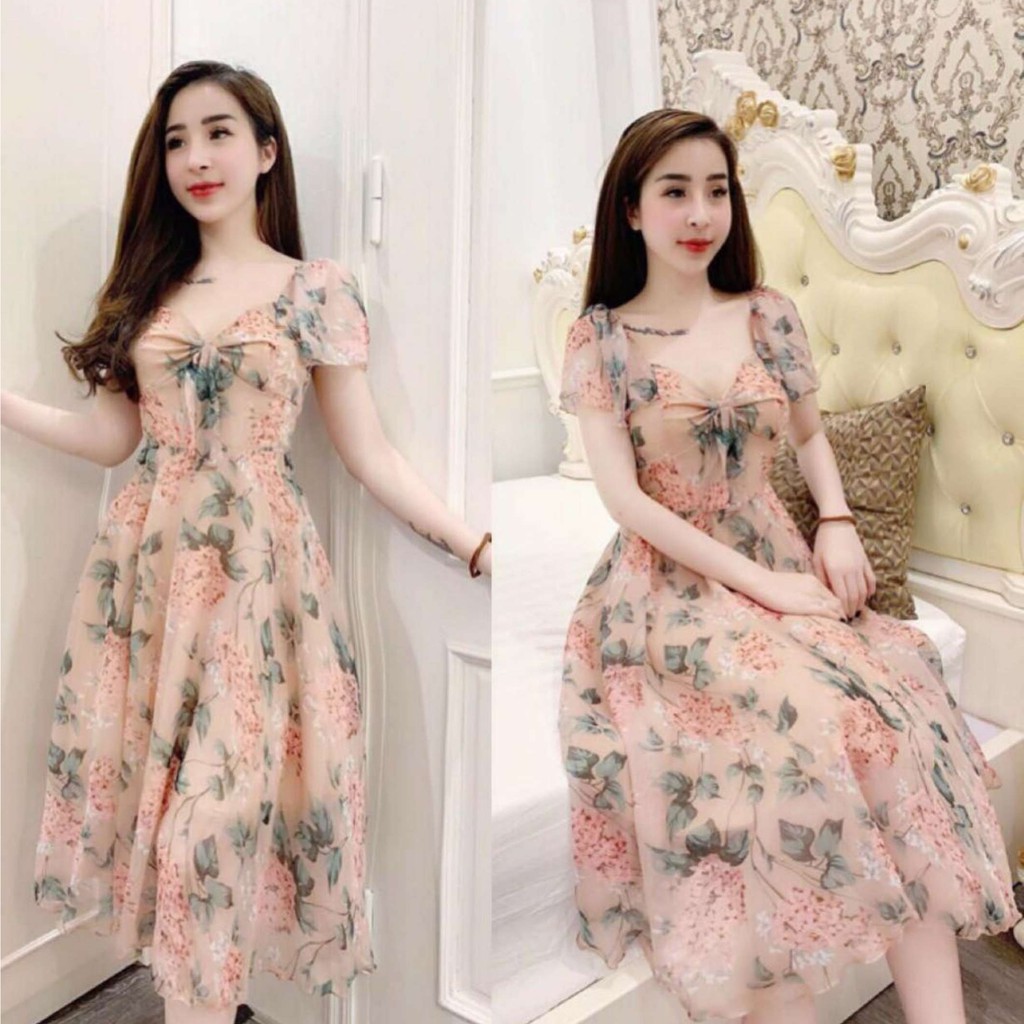 Đầm nữ đầm lua cột nơ thời trang nữ kiểu dáng thanh lịch trẻ trung phù hợp đi làm, đi chơi (Màu da) | BigBuy360 - bigbuy360.vn