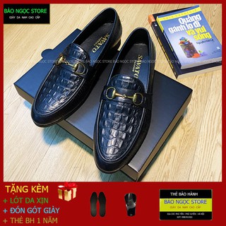{GIẢM SỐC} Giày Da Nam Dập Vân Cá Sấu - Băng Tag Vàng Thời Trang - Bảo Hành Da 12 Tháng - Màu Đen - Mã K2216