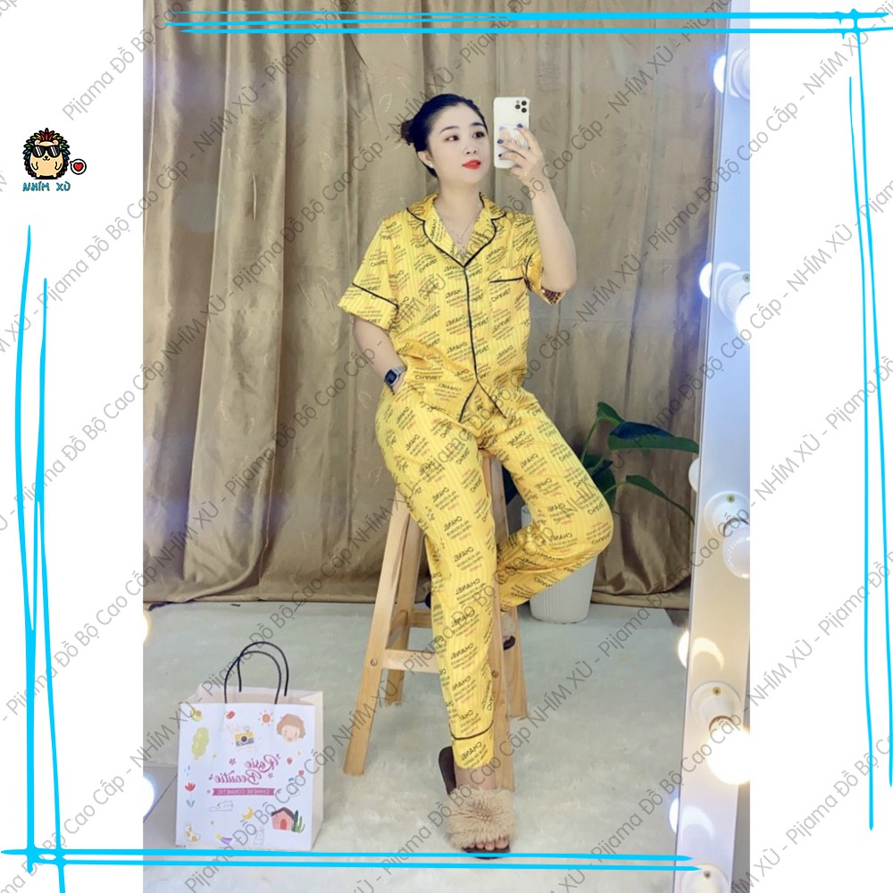 Đồ Bộ Ngủ Pijama Mặc Nhà Vải Gấm Cao Cấp CC Graffity Quần Dài Áo Tay Ngắn | BigBuy360 - bigbuy360.vn