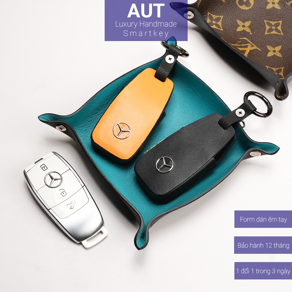 Ốp da chìa khóa ô tô Mercedes C180 C200 C250 C300 E180 E200 E300 Glc200 Glc250 Glc300 da bò handmade M2 AD