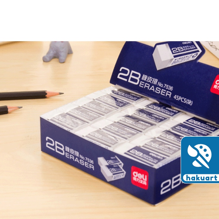 Gôm 2B Tẩy Bút Chì Deli Màu Trắng Eraser 7536 - Văn Phòng Phẩm Hakuart