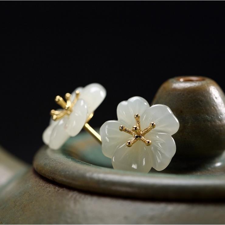 White Plum Blossom Stud Earrings Women's Wedding Earrings