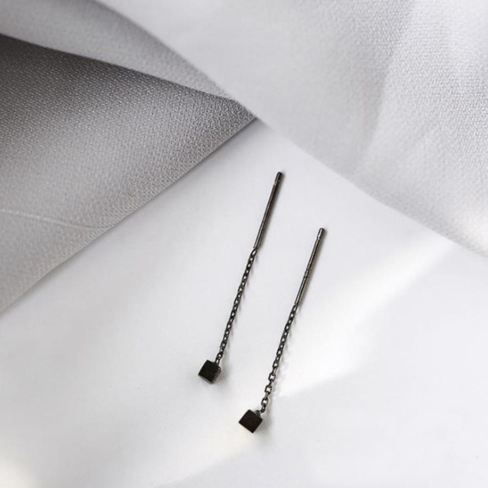 JENIFERDZ Women Dangle Earrings Minimalism Kpop Jewelry Drop Earrings Gift Long Tassel Geometric Block Black|Color Bar Party 925|Needle Ear Line/Multicolor