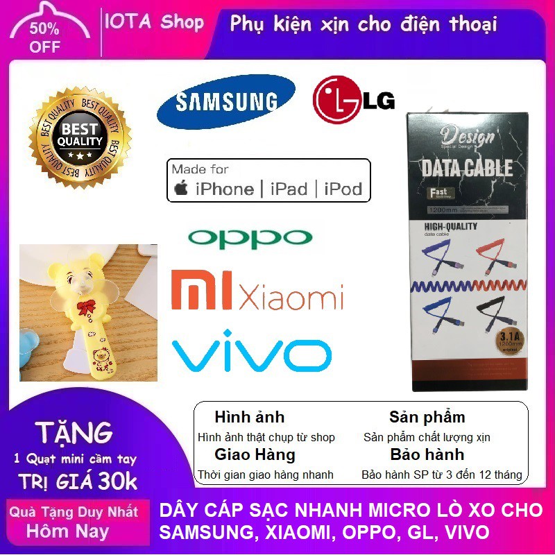 [Tặng Quà] Cáp sạc Samsung,Oppo,Vivo,GL,Xiaomi lò xo cổng Micro đa năng tiện dụng hỗ trợ sạc tốc độ cao