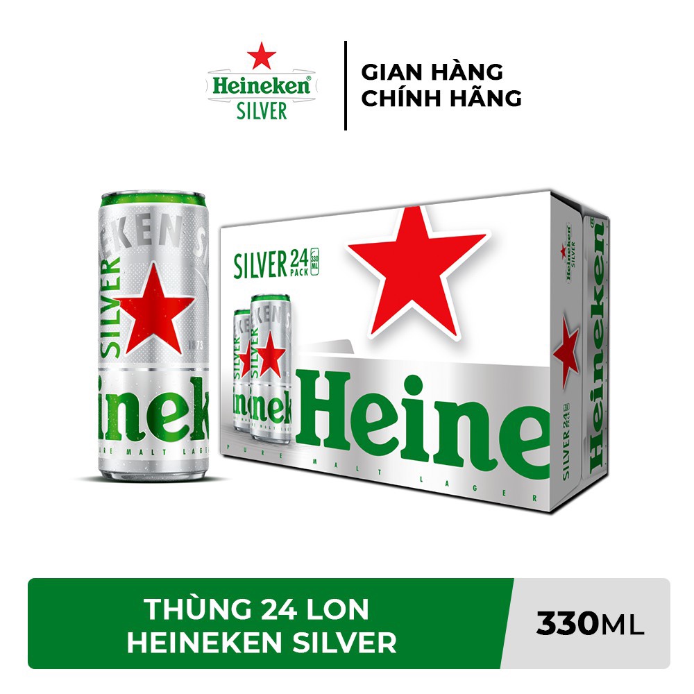 [GIAO NHANH 2H] Bia Heineken Silver (bạc) thùng 24 lon x 330ml