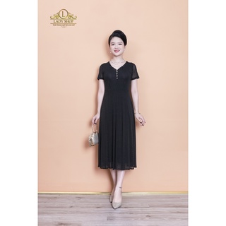 Đầm thun lưới chấm bi cổ bèo Ladyshop thời trang trung niên cao cấp TK917