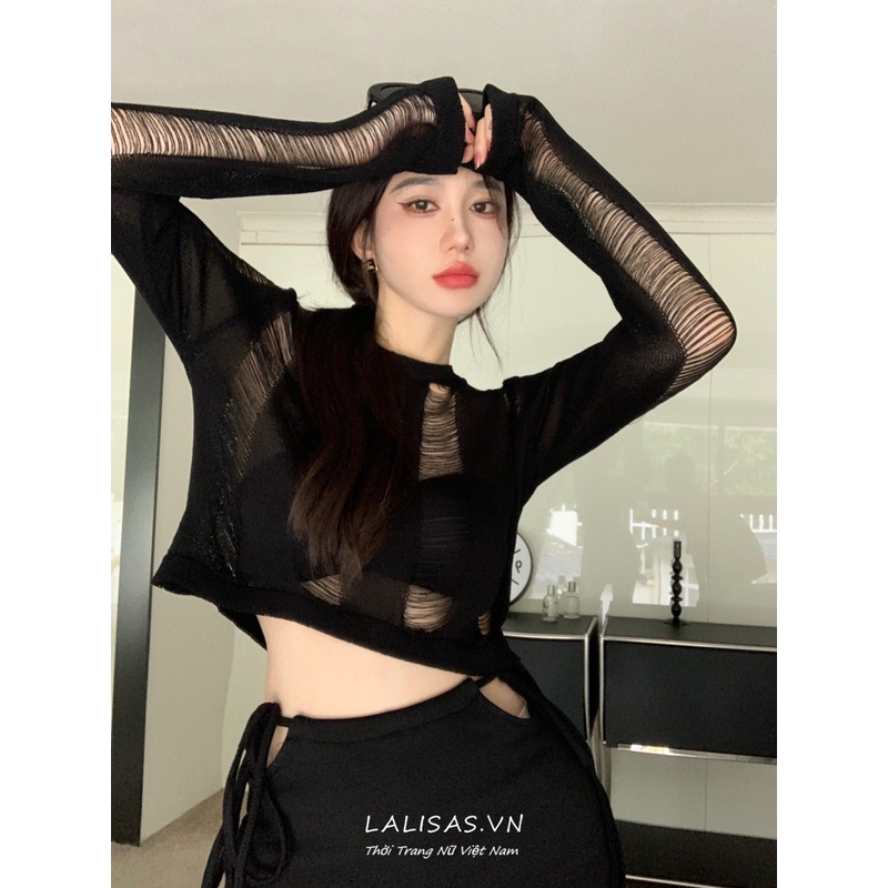 Áo Dệt Kim Mỏng Khoét Lỗ Thời Trang Hàn Quốc Gợi Cảm Cho Nữ