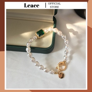 Vòng tay nữ, lắc tay ngọc trai nhân tạo mặt đá lục bảo BL011 Leace.accessories