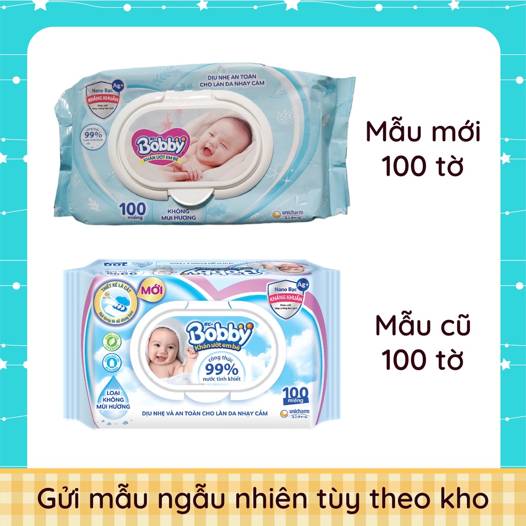 Khăn ướt Bobby 80 tờ/100 tờ không mùi/có mùi hương