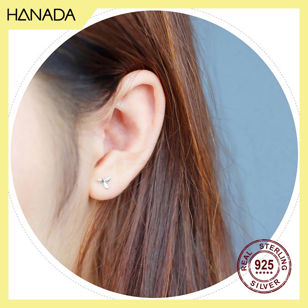 Bông Tai Bạc 925 Cao Cấp Hanada 0341 Khuyên Tai Cỏ 3 Lá Bất Đối Xứng Đơn Giản Mang Nhiều Lỗ B9 0341