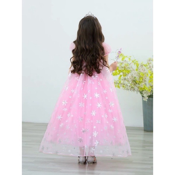 [SẴN - HÀNG LOẠI 1 TẶNG PHỤ KIỆN] Đầm Elsa màu hồng dài váy Elsa bé gái công chúa hàng xịn