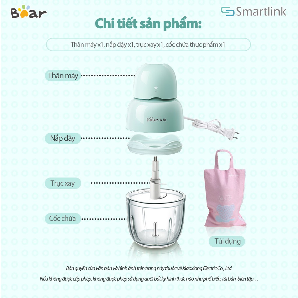 Máy xay thực phẩm mini Bear QSJ-B01P1 - Phiên bản Quốc Tế Chính Hãng BEAR bảo hành18 Tháng