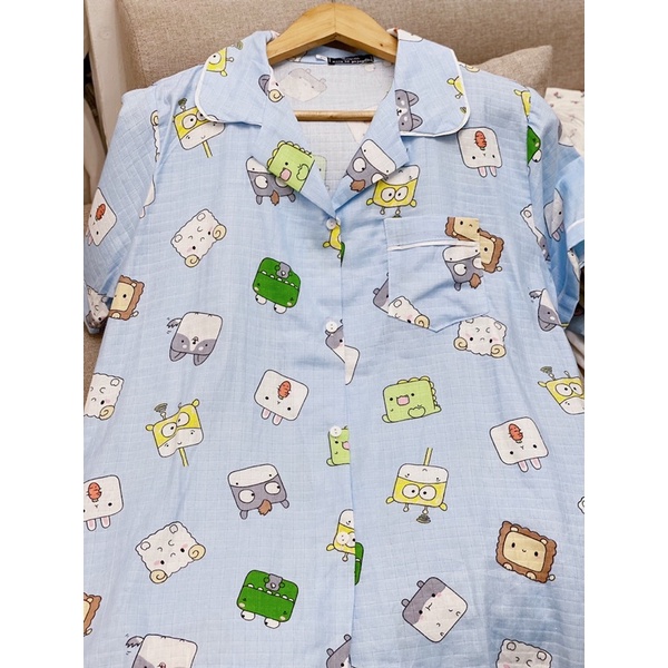 Bộ xô tre pijama bộ mặc nhà nữ hoạ tiết cute dễ thương xinh xỉu rất mát Kingofpijamas