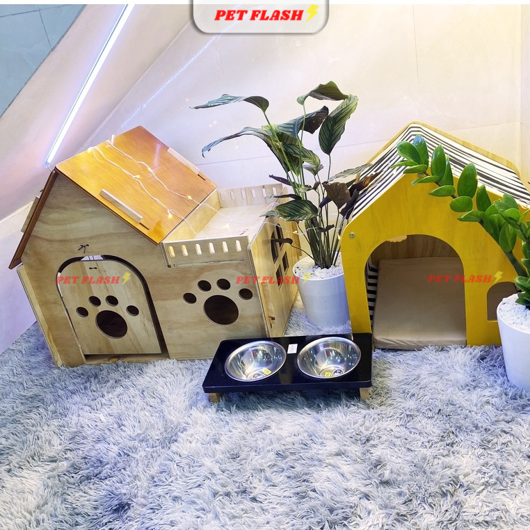 Nhà cho chó mèo bằng gỗ xinh xắn, nhà ở cho chó mèo NHIỀU SIZE dễ dàng lắp ráp kèm NỆM BÔNG êm ái MDH010