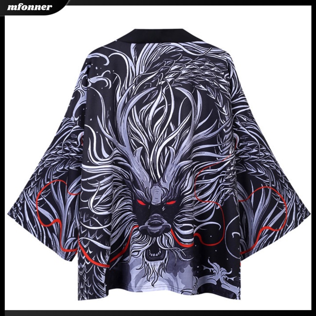 Áo Khoác Kimono Tay 3/4 Dáng Rộng In Hình Rồng Phong Cách Trung Hoa Cho Nam Và Nữ