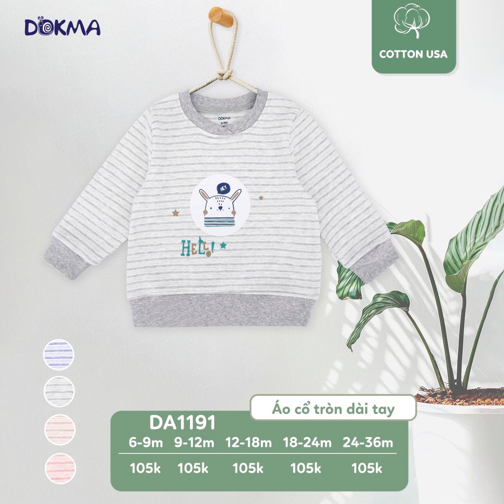 DA1191 Áo dài tay phối kẻ Dokma vải cotton nỉ dày vừa (9-36M)