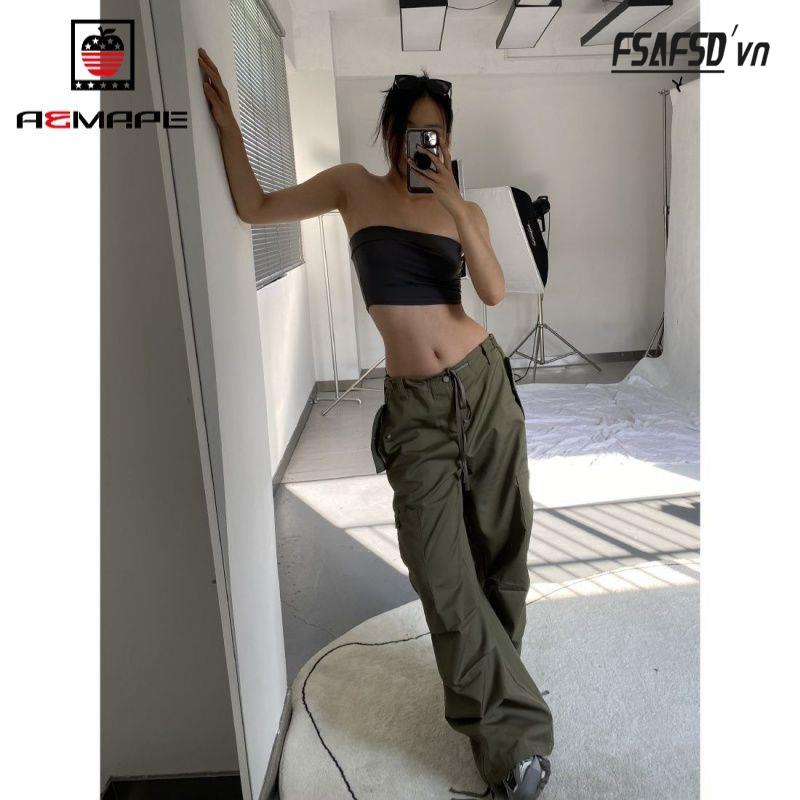 Quần Yếm Xếp Ly Phối Túi Lớn Phong Cách Retro Mỹ