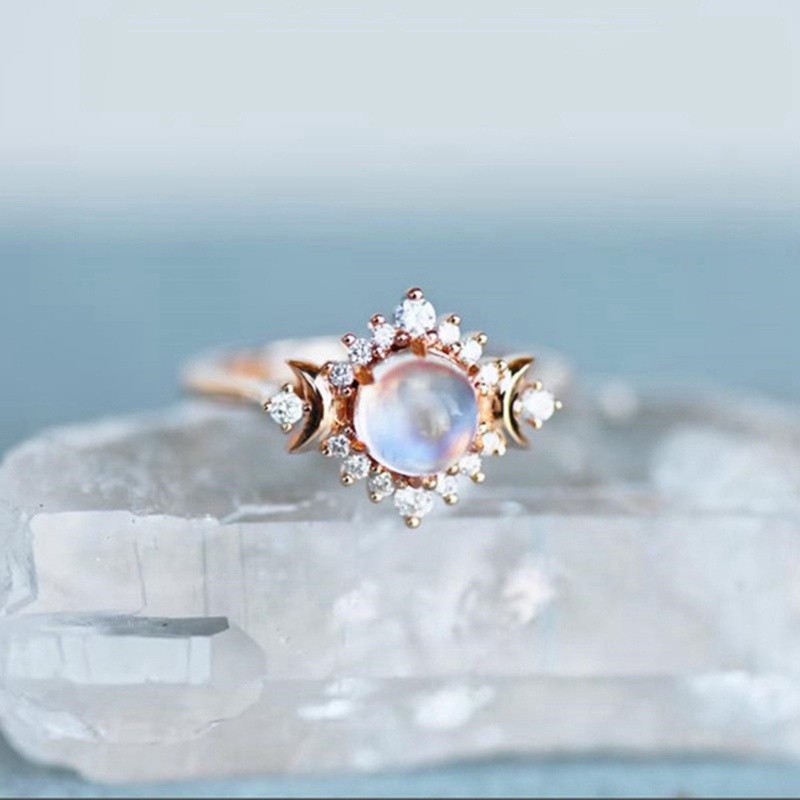 Nhẫn ĐíNh Đá MặT Trăng Và MặT Trăng 14K