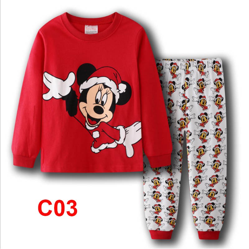 Bộ đồ ngủ 2 món áo thun tay dài + quần dài in hình chuột Mickey hoạt hình cho bé trai