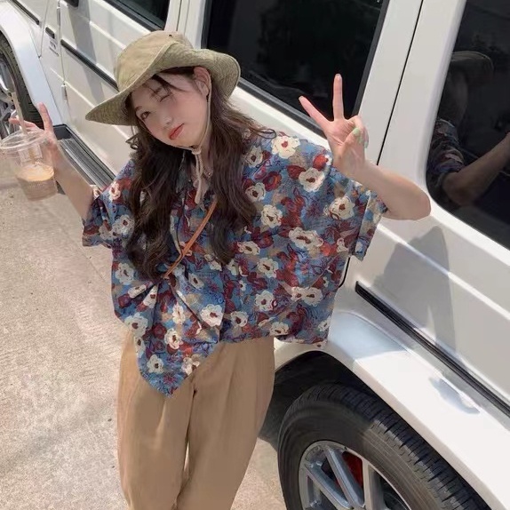 Áo sơ mi SUXI tay ngắn dáng rộng phong cách cổ điển thời trang mùa hè dành cho nữ