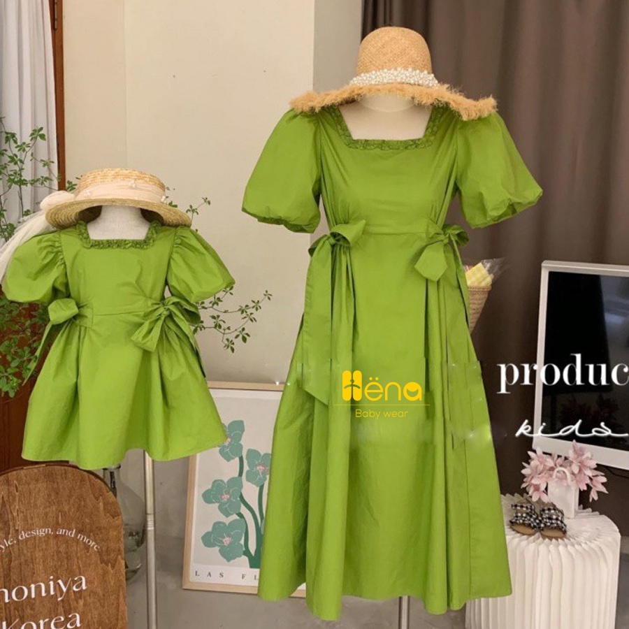 Váy Đôi Mẹ và Bé Màu Xanh _ Váy cao cấp Hena