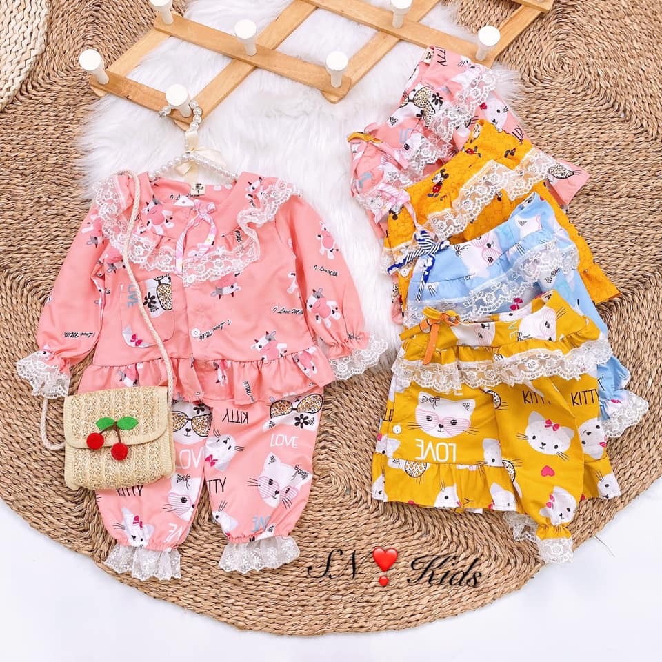 Bộ pijama phối ren ngực sang chảnh cho bé gái - BPR
