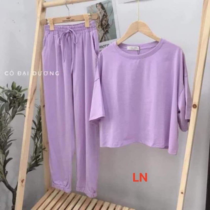 Sét áo croptop trơn ngắn tay +quần bom LN12 0321