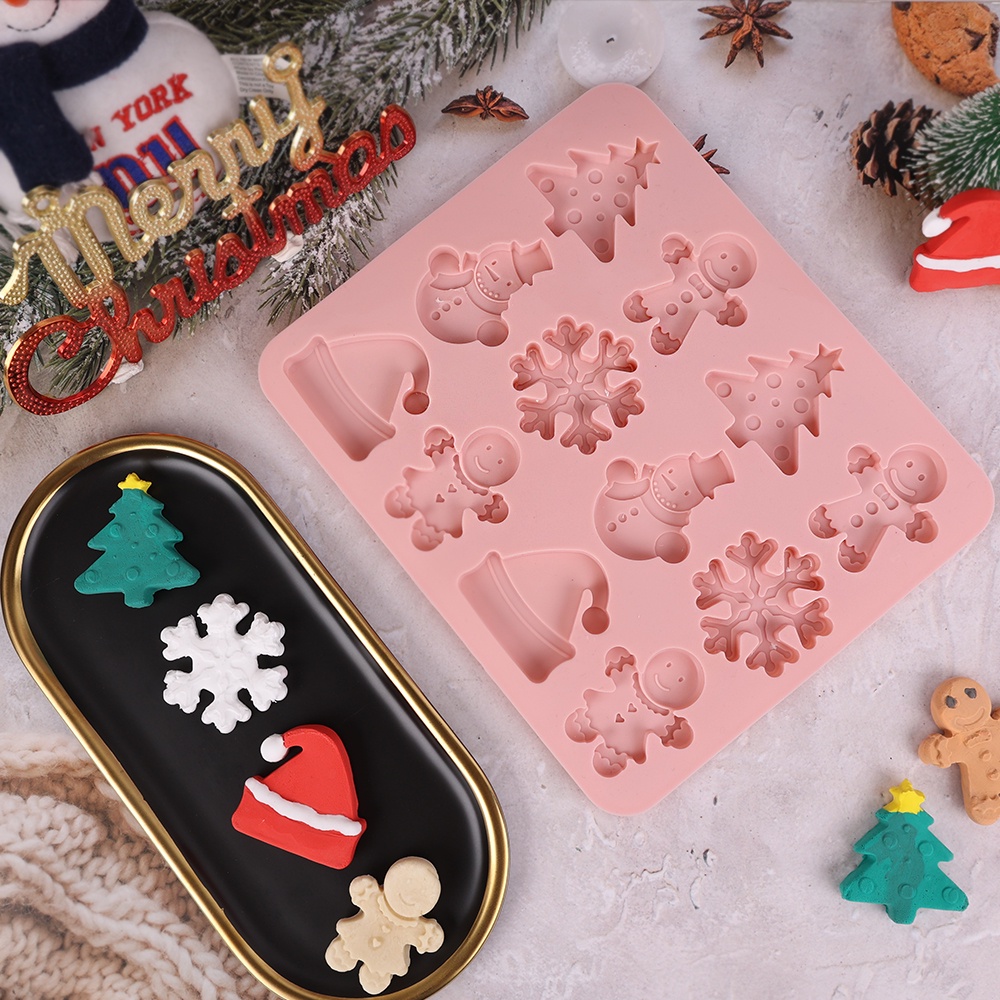 Khuôn Silicone 12 Ngăn Làm Bánh Kẹo Hình Người Tuyết 3D DIY
