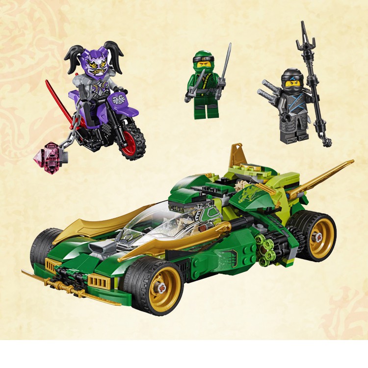 Đồ chơi lắp ráp xếp hình non lego Ninjago xe đua bóng đêm season phần 8 Violet Ninja xanh lá cây Lloyd Nya Bela 10803