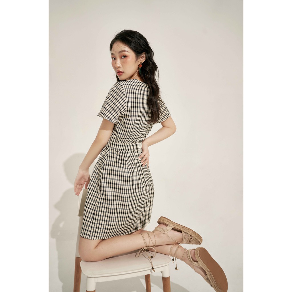 Đầm cổ V kèm belt karo xanh 1VA1044  ADORE DRESS | BigBuy360 - bigbuy360.vn