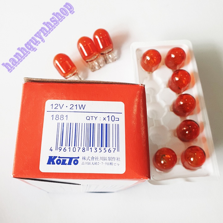 Hộp 10 bóng đèn xi nhan ô tô T20 1 tóc chân cắm 12v 21w màu vàng cam