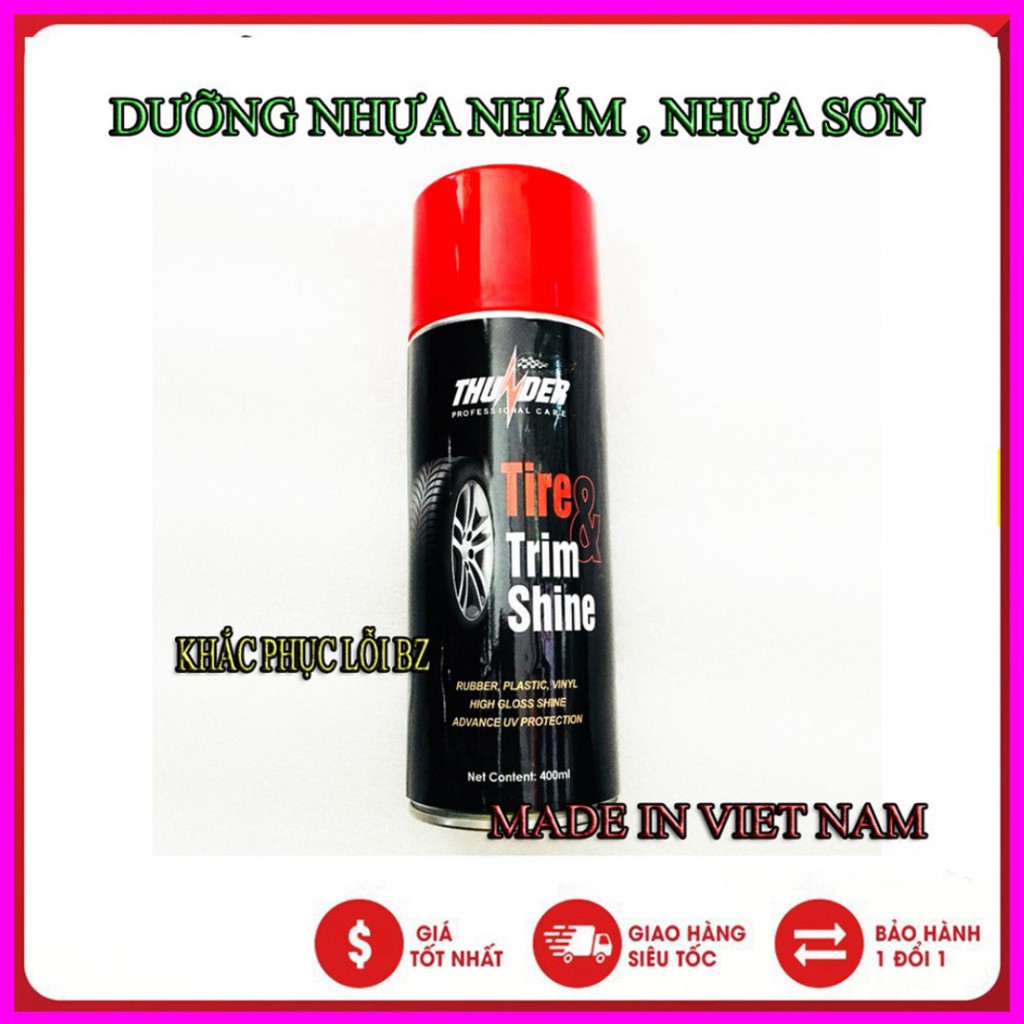 Chai xịt dưỡng nhựa nhám, vỏ xe Thunder Tire &amp; Trim Shine 400ml chuyên làm bóng nhựa đen và vỏ xe