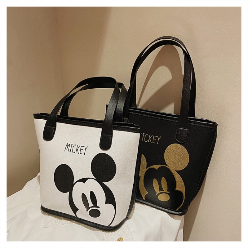 Túi Xách Vải Canvas Cỡ Lớn In Hình Chuột Mickey Phối Khóa Kéo Dễ Phối Đồ Cho Học Sinh