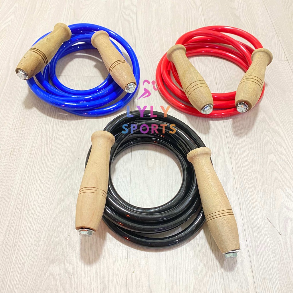 Dây Nhảy Boxing Muay Thái tập thể lực dài 2.6m - 3m, Dây nhảy cao su bản to nặng 400g cán gỗ cao cấp - LYLYSPORTS