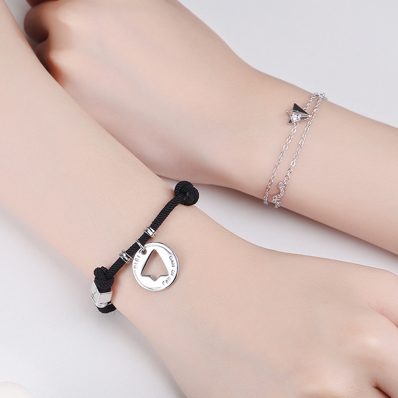 Vòng tay mạ bạc 925 thiết kế đơn giản thời trang cho cặp đôi nam nữ kiểu dáng Máy Bay Giấy
