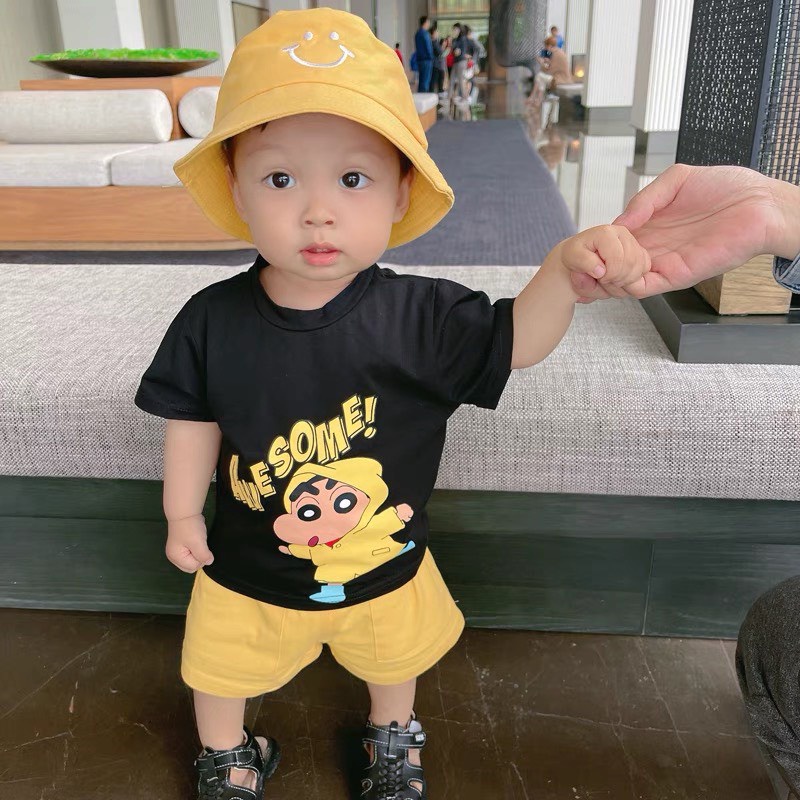 Bộ cotton họa tiết shin ngộ nghĩnh ko kèm mũ cho bé trai