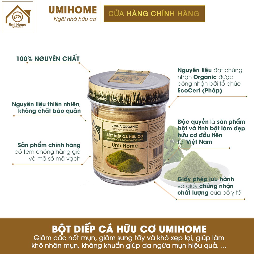 Bột Diếp Cá đắp mặt hữu cơ UMIHOME nguyên chất 135G