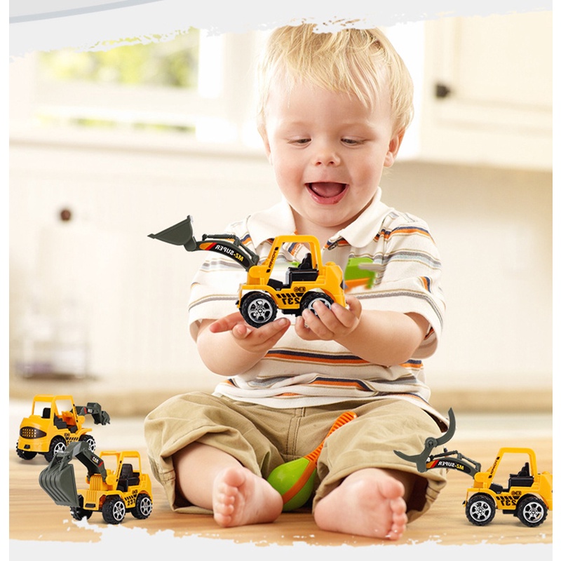 Combo 6 xe đồ chơi kỹ thuật xây dựng mô hình xe máy xúc, xe máy ủi, xe nâng