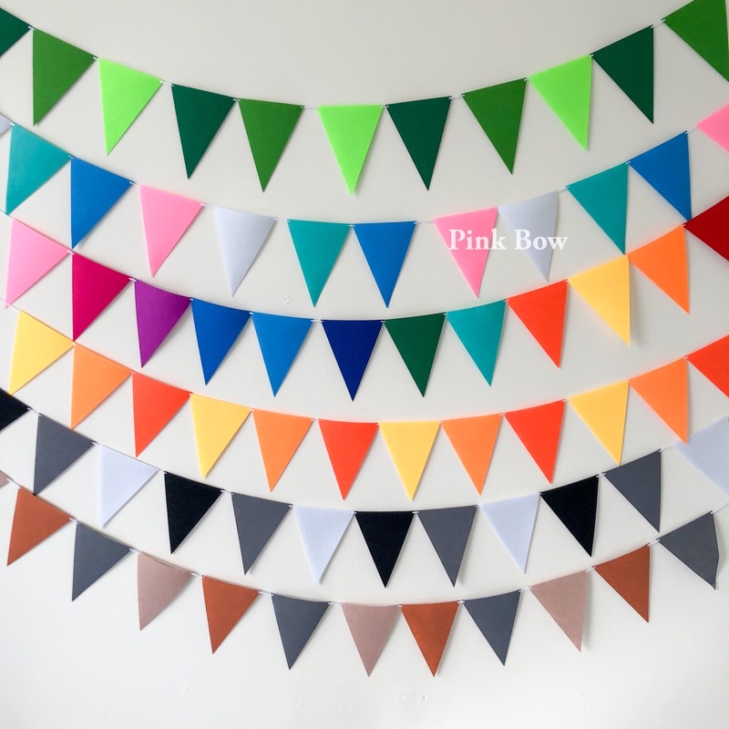 Dây treo cờ TAM GIÁC trang trí tiệc màu CHẤM BỊ/ SỌC CARO/ TRƠN/ ĐỦ MÀU PASTEL/DA THÚ ĐỘNG VẬT chất Nỉ/ Giấy dài 1m-1m5