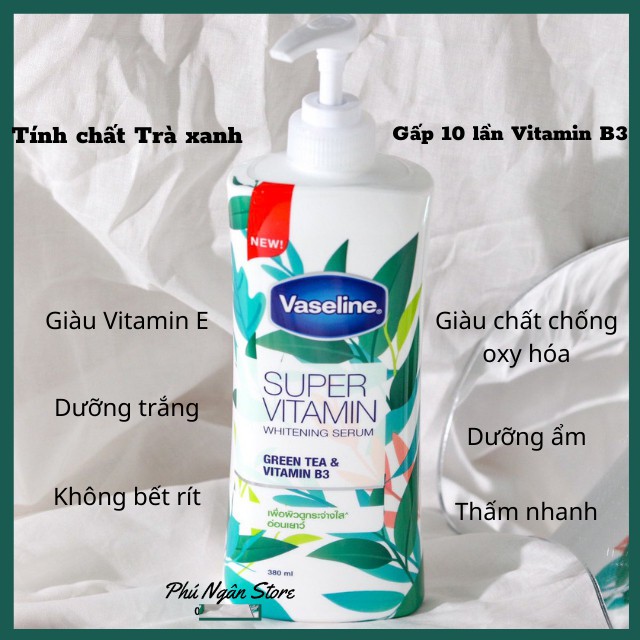 [Hàng siêu thị Thái]Sữa Dưỡng Thể Vaseline Super Vitamin Whitening Serum Thái Lan 380ml dưỡng trắng da 10x Vitamin B3
