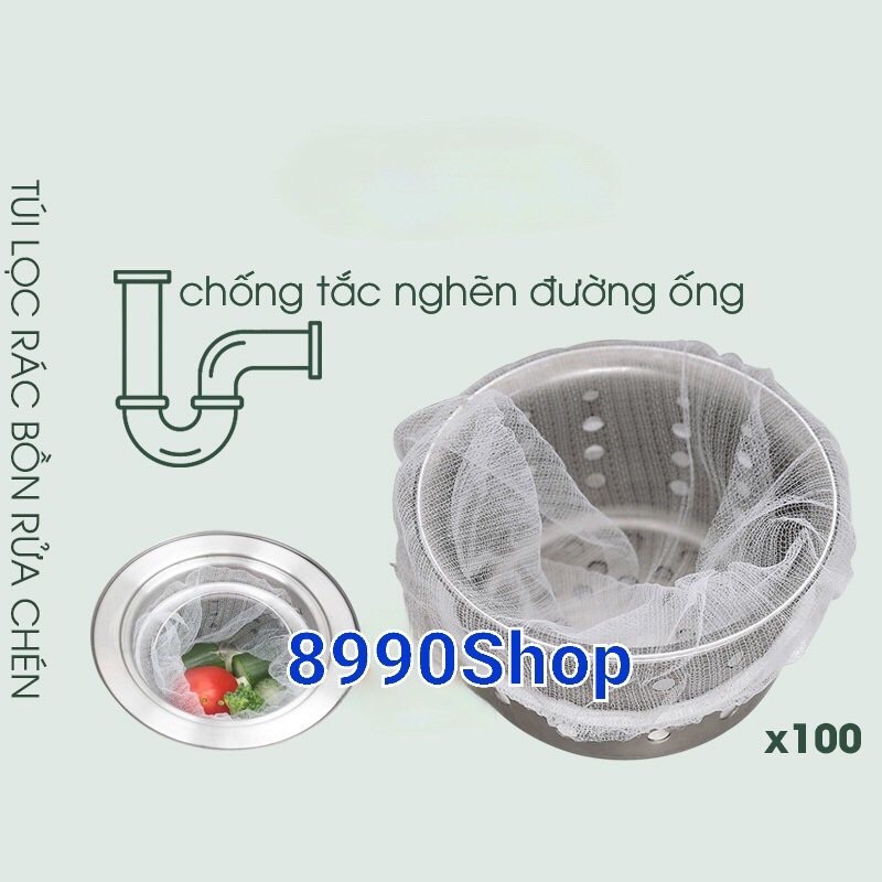 Túi Lưới Lọc Rác Bồn Rửa Chén Bịch Gồm 100 Túi Tiện Dụng