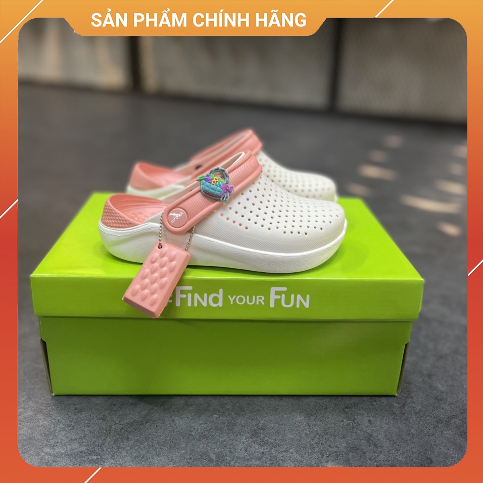 LCK - Giày Dép Sục Literide Clog Kem - Cam Crocs Trẻ Em Chính Hãng Size 27 Đến 35 - Tặng 4 Jibbizt - Sấu Vui Vẻ