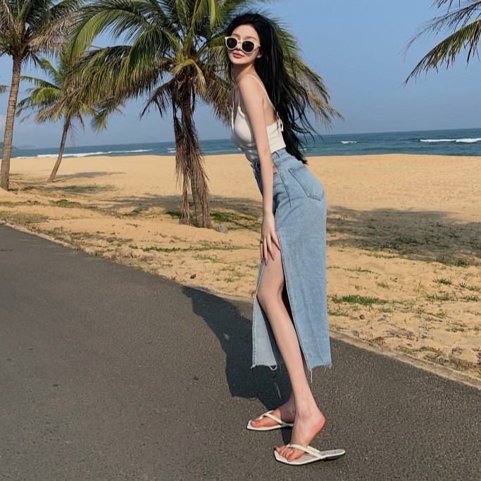 chân váy jean Nữ Lưng Cao Dáng Chữ A Thời Trang | BigBuy360 - bigbuy360.vn