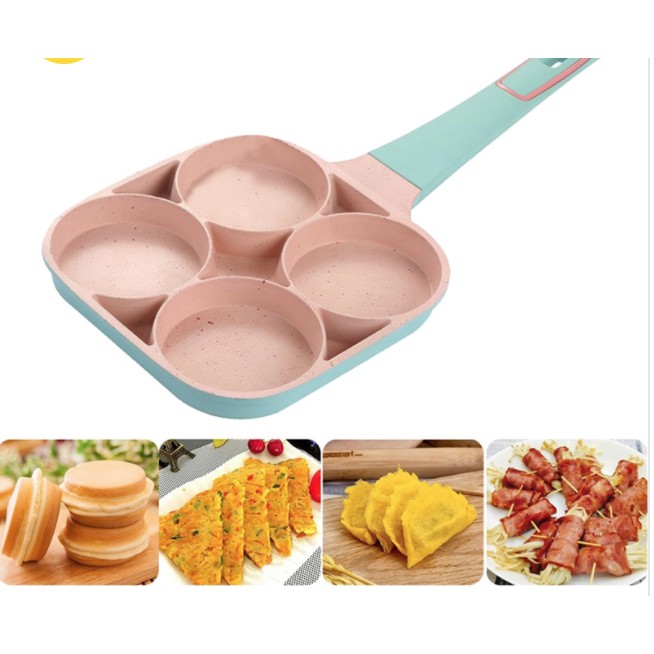 Chảo làm bánh, chiên trứng 4 lỗ SERENA Pink Mint không dính thế hệ mới