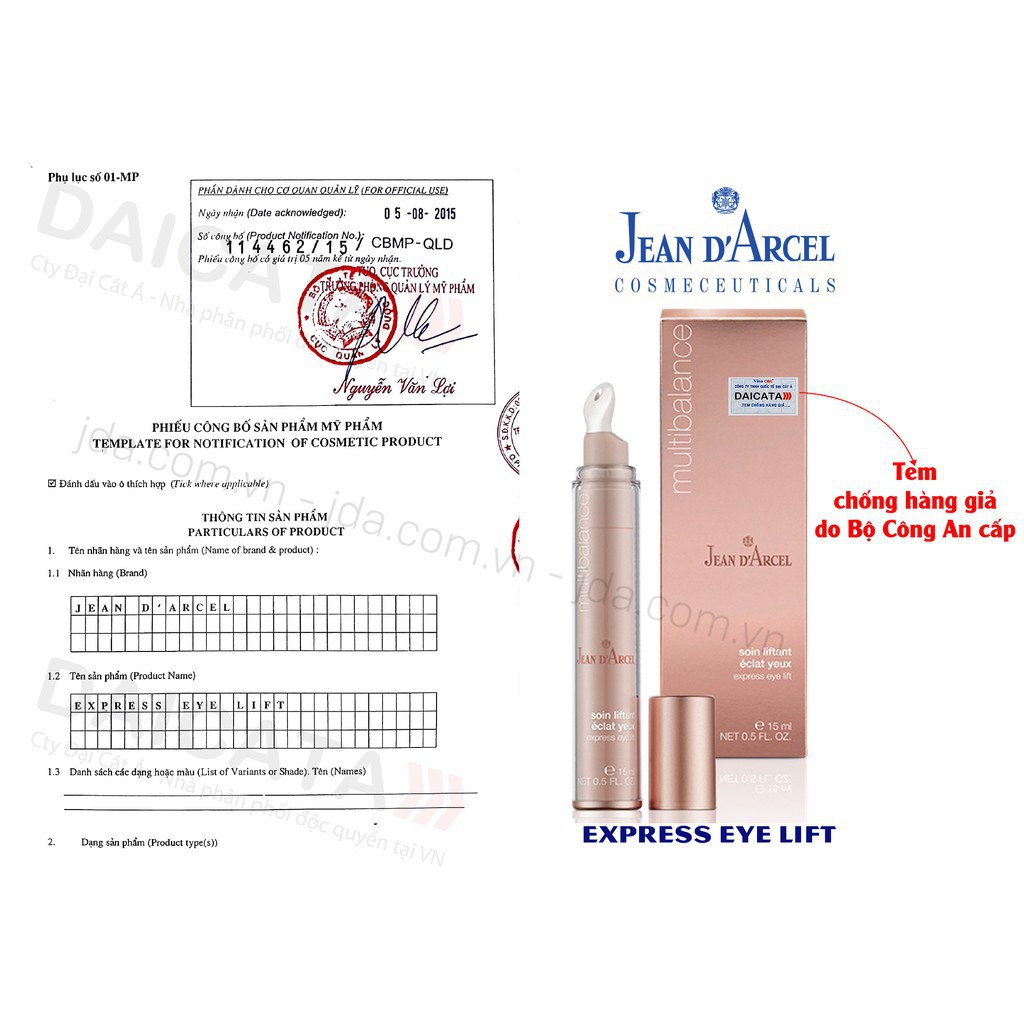 CHÍNH HÃNG Kem dưỡng Jean d'Arcel giúp giảm nếp nhăn và chảy xệ vùng mắt 15ml
