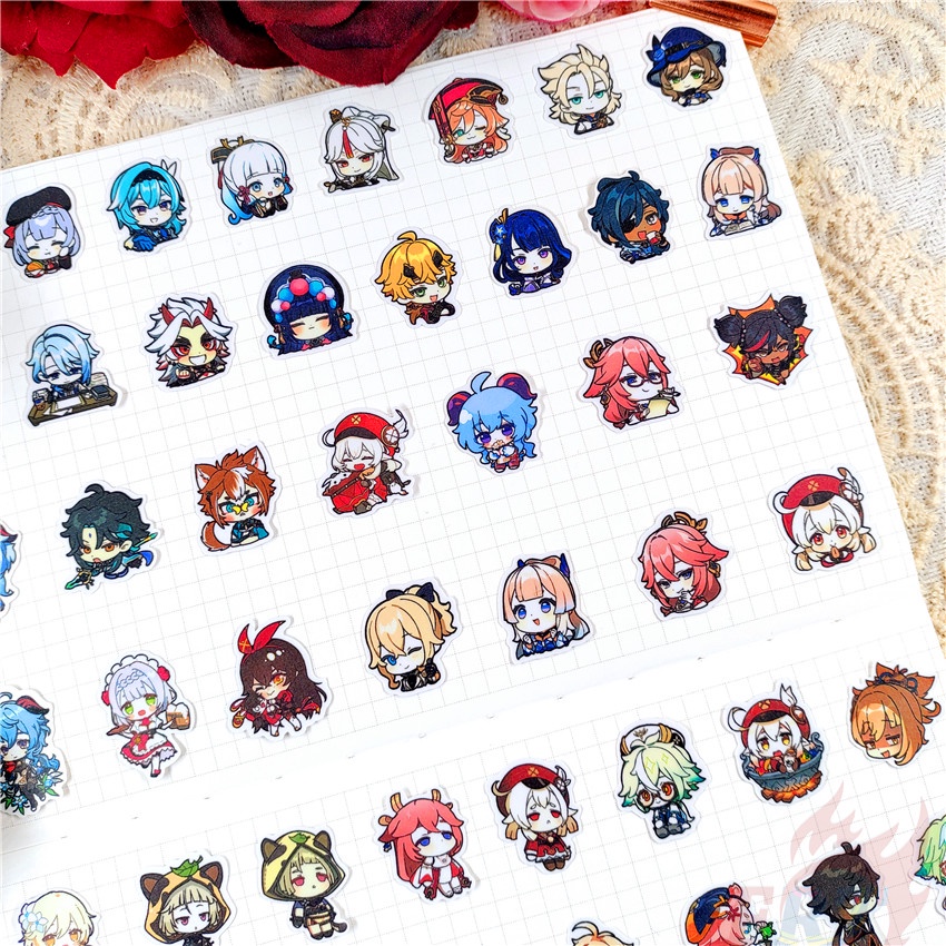 Set 60 miếng sticker hình Genshin Impact q-2 mini trang trí sổ tay album