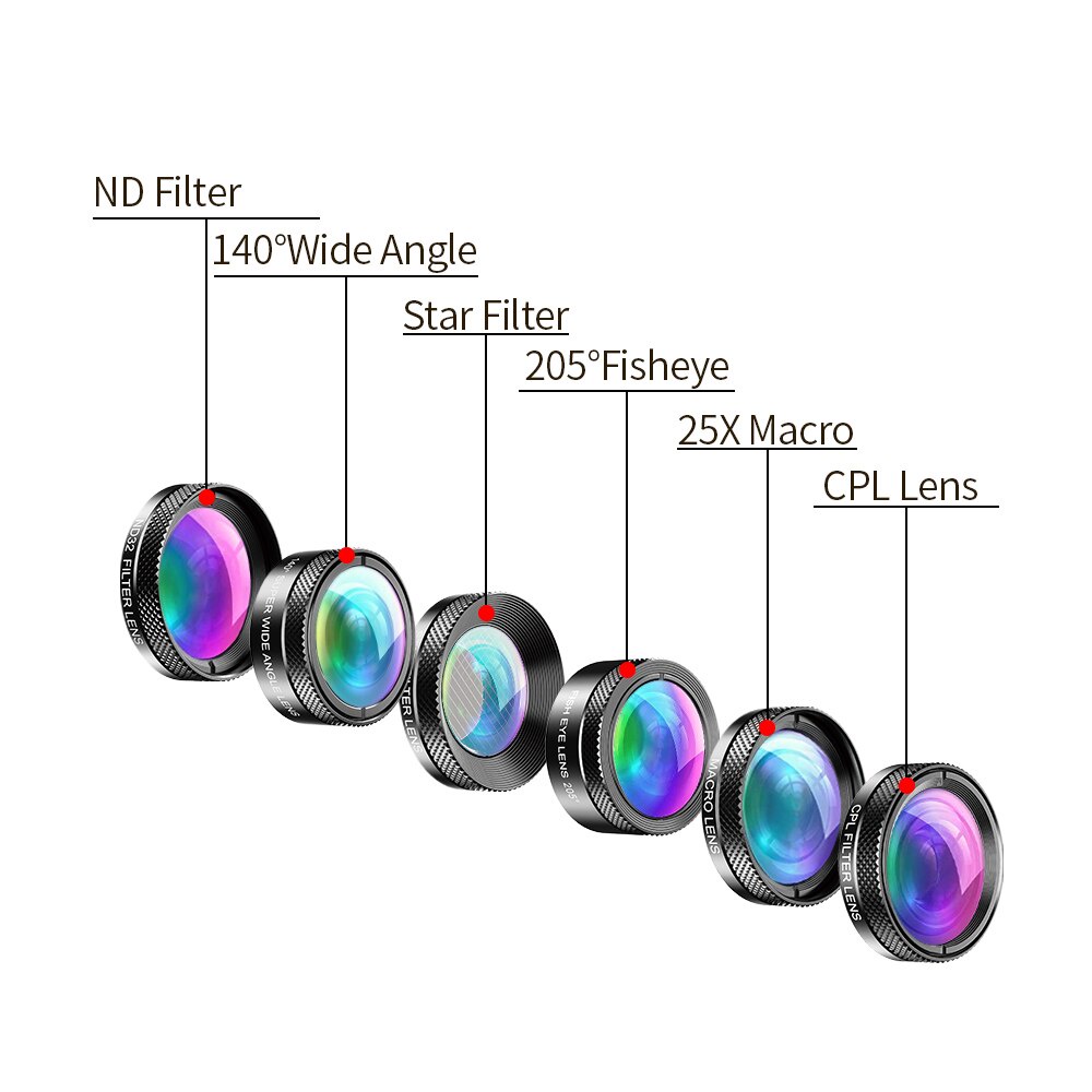 Bộ ống kính,lens chụp ảnh apexel dành cho điện thoại 6in1góc rộng,mắt cá,macro,phù hợp mọi loại máy điện thoại