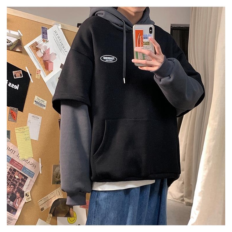Áo Hoodie Giả Hai Lớp Phong Cách Hàn Quốc Cá Tính Cho Nam